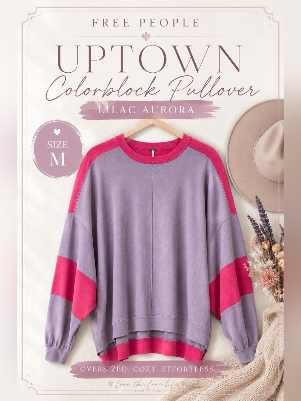 Free People Uptown Colorblock Pullover Sweater M Lilac Aurora Oversized Slouchy
